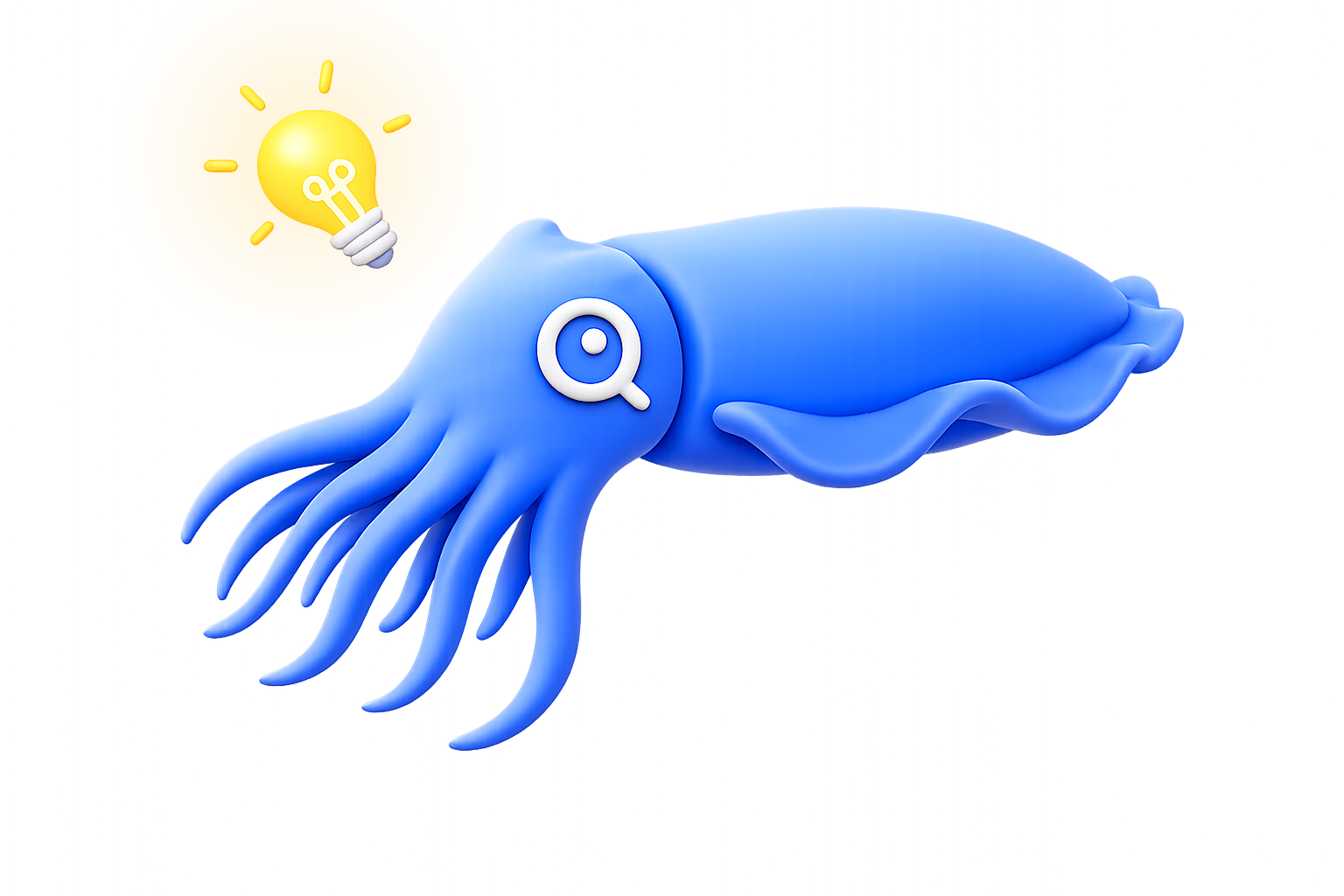 AI Search Company Hialeah: Searchfish cuttlefish mascot with a magnifying-glass eye